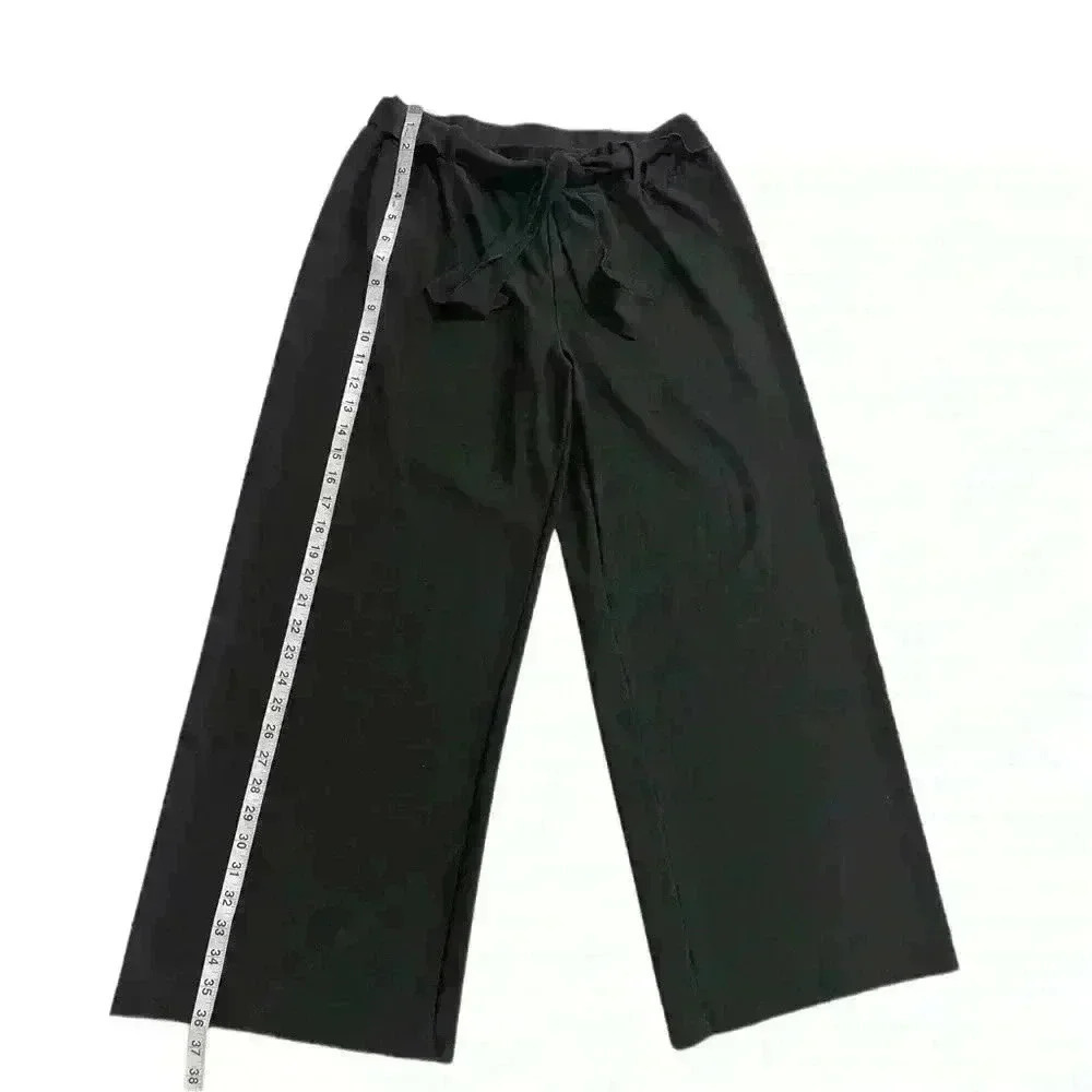 Ashley Blue Women's Black Tie Waist Pull On Wide Leg Pants Size L - Picture 2 of 8